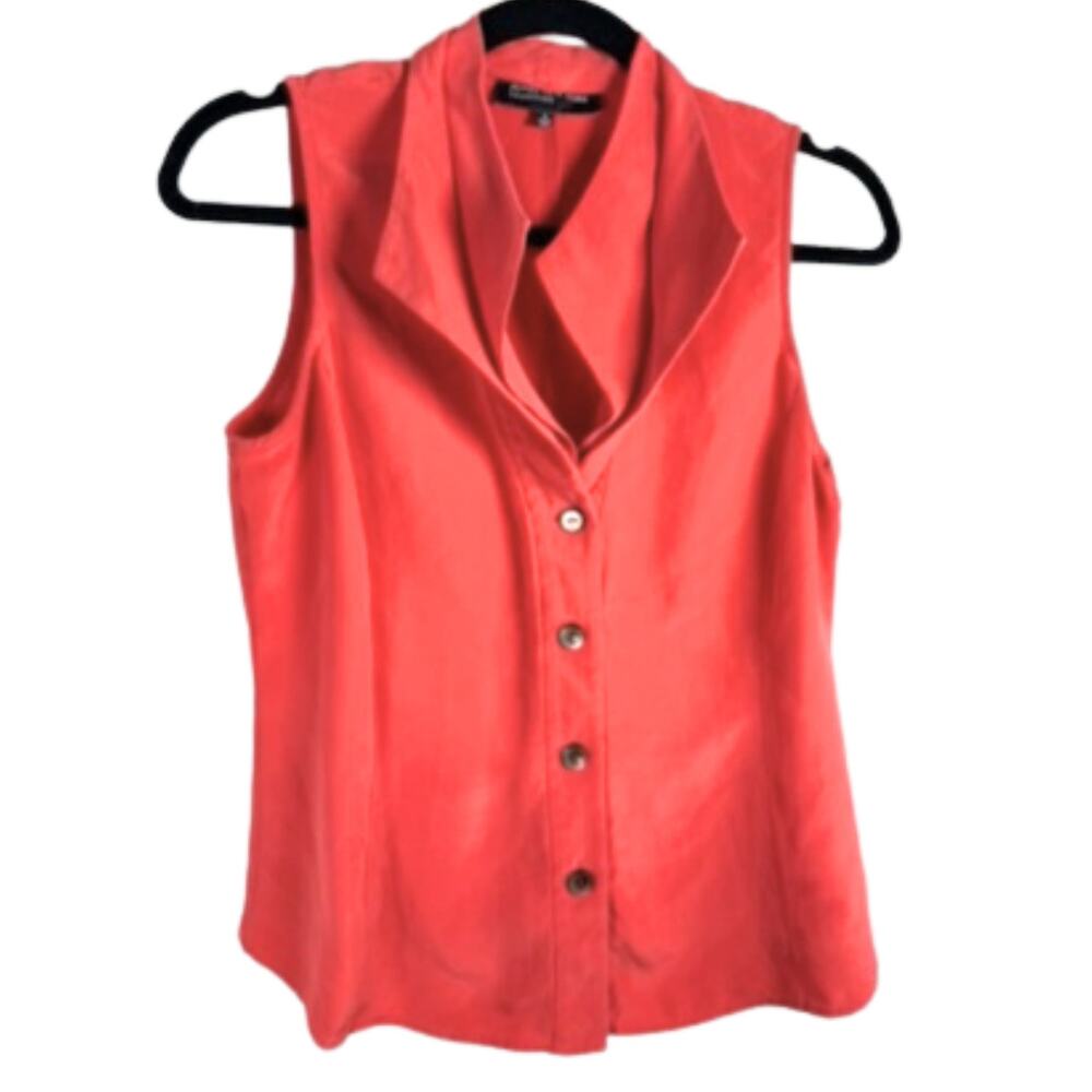 y2k vintage Coral Red 100% Silk Blouse – Sleeveless – sz 8
